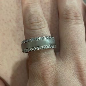 Men’s size 12 titanium brushed metal with CZs wedding band